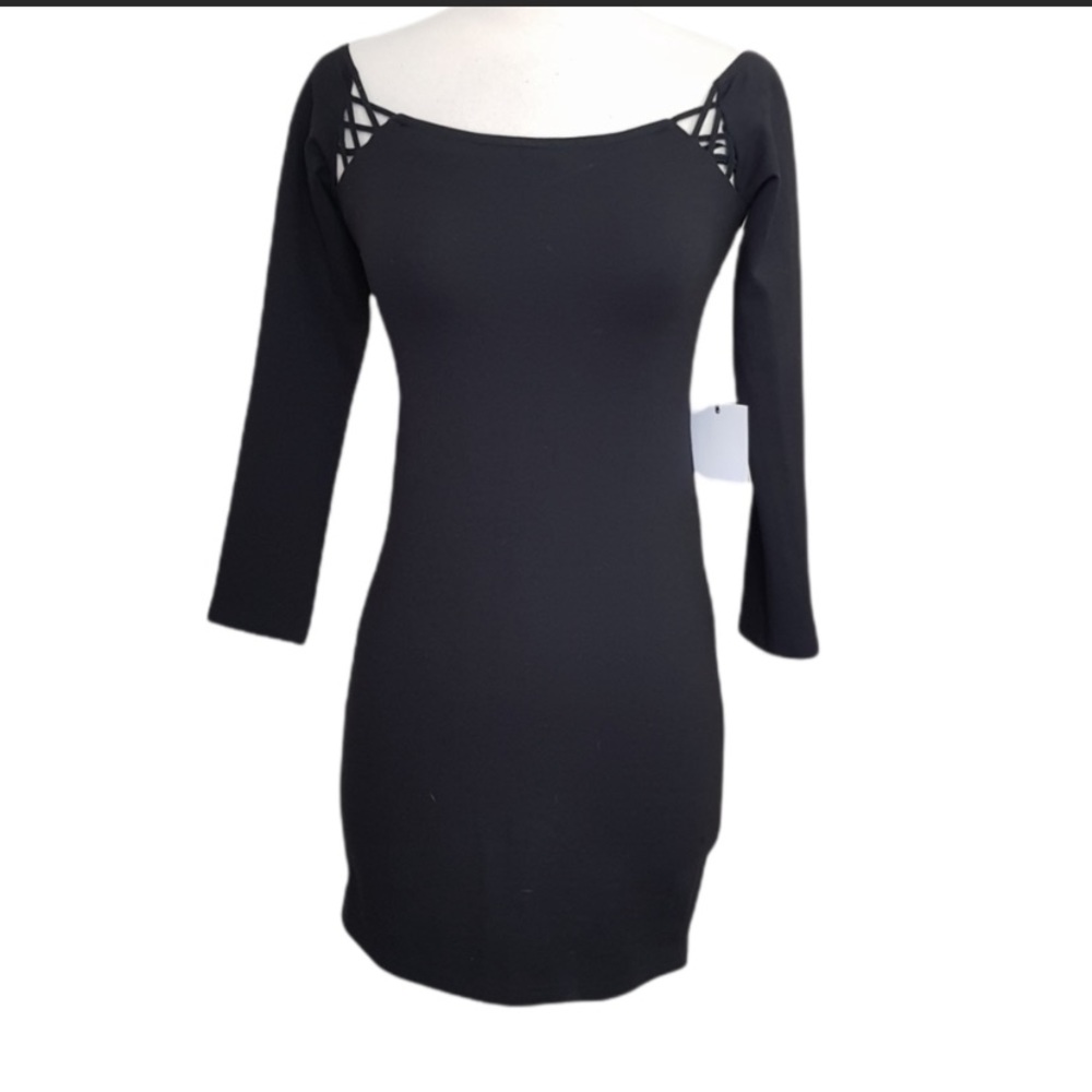 NWT by the way. Revolve Black Bodycon Lace Up Criss Cross Stretchy Mini Dress S